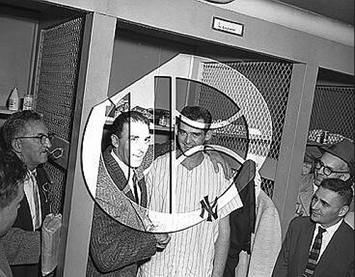 Sal Maglie and Don Larsen at Yankee Stadium56N0279